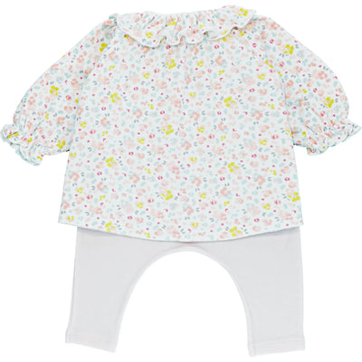 Ensemble  blouse + sarouel de seconde main en coton bio pour bébé fille de 3 mois - photo verso