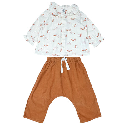 Ensemble blouse à manches longues + sarouel de seconde main en coton bio pour bébé fille de 6 mois - Vue 1