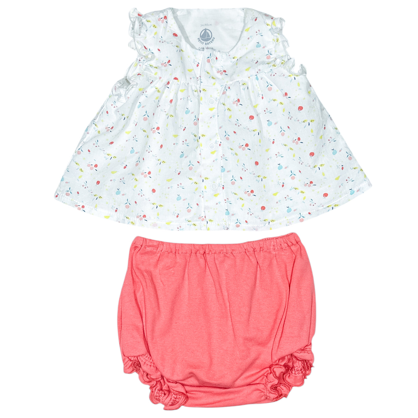 Ensemble T-shirt à manches courtes + Bloomer 3 mois en coton bio
