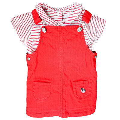 Ensemble t-shirt à manches courtes + robe salopette de seconde main en jean pour bébé fille de 18 mois - Vue 1