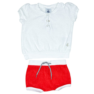 Ensemble t-shirt à manches courtes + short de seconde main en matière éponge pour bébé fille de 3 mois - Vue 1