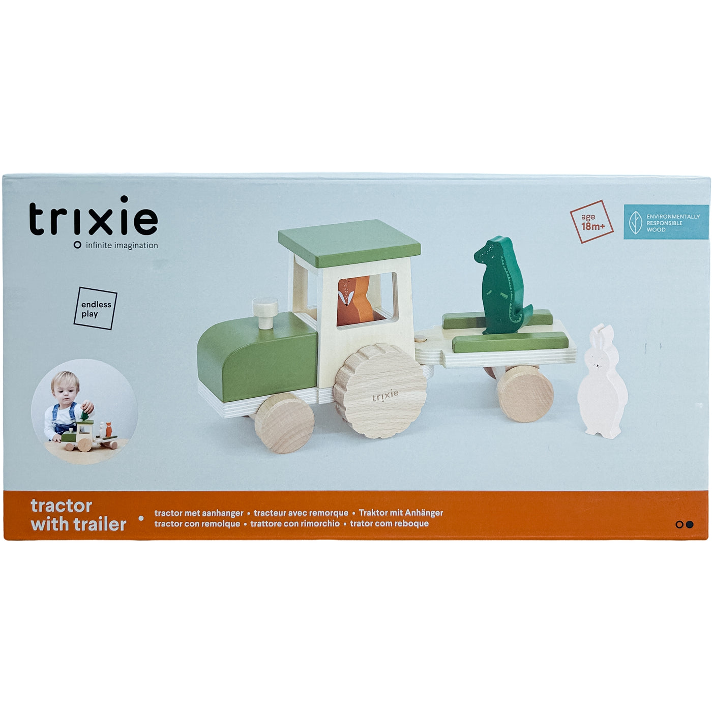 Tracteur avec remorque en bois