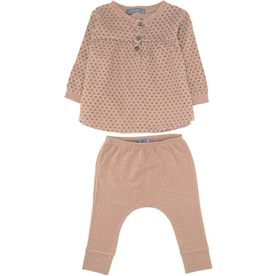 Ensemble  blouse + legging de seconde main en coton et élasthanne pour bébé fille de 6 mois - photo recto