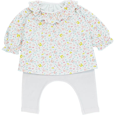 Ensemble  blouse + sarouel de seconde main en coton bio pour bébé fille de 3 mois - photo recto
