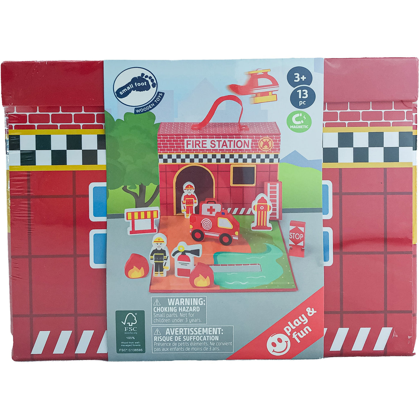 Camion de pompier "Coffret Caserne de Pompiers" de seconde main en bois pour enfant à partir de 3 ans - photo principale